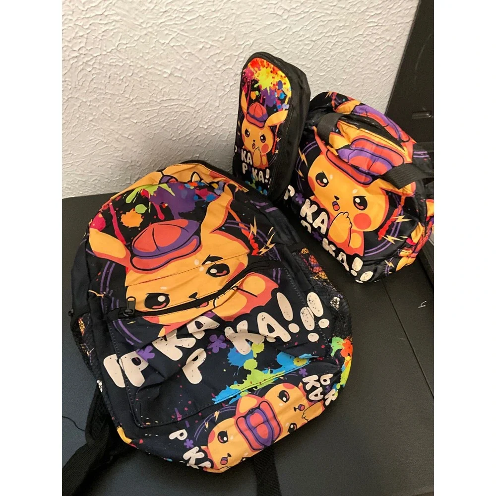 Pokemon Pikachu Graffiti Backpack 3 Piece Set Lunch Bag Pencil Case Pika Pika